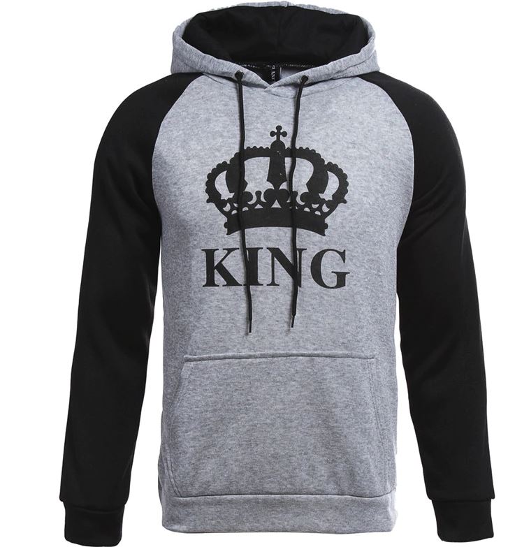 KING Queen Crown Print Unisex Men Women Autumn Hoodies