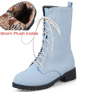 New Women Blue Jeans Boots