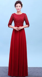 Long Chiffon and Lace Ladies Bridesmaid Dress