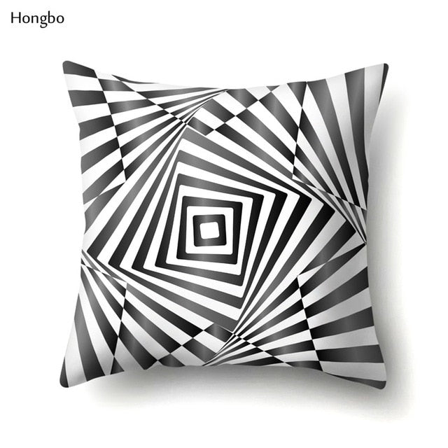 Pillow - Geometry Pillow Case Abstract Black White Striped