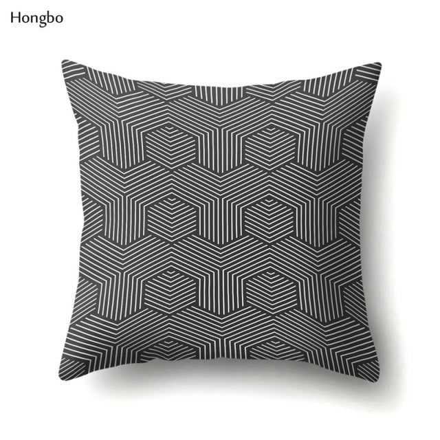 Pillow - Geometry Pillow Case Abstract Black White Striped