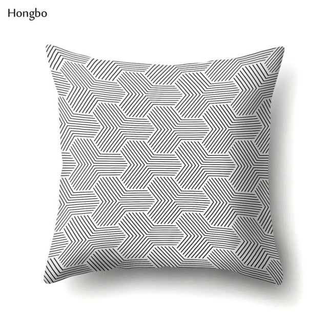 Pillow - Geometry Pillow Case Abstract Black White Striped