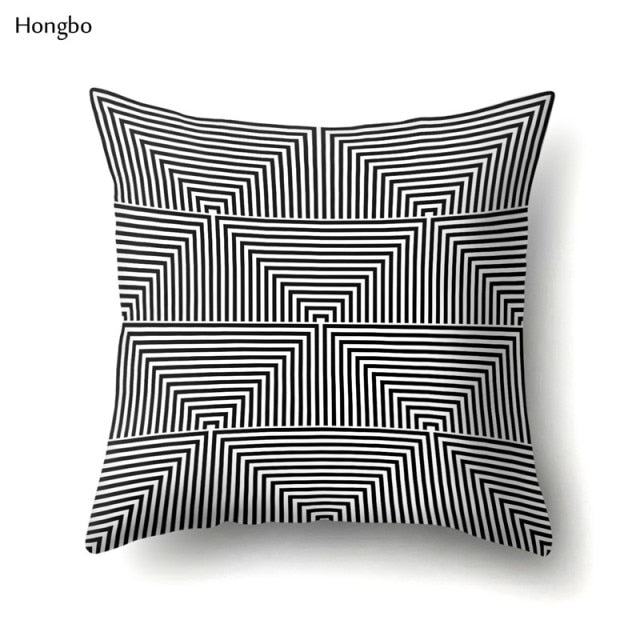 Pillow - Geometry Pillow Case Abstract Black White Striped