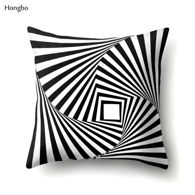 Pillow - Geometry Pillow Case Abstract Black White Striped