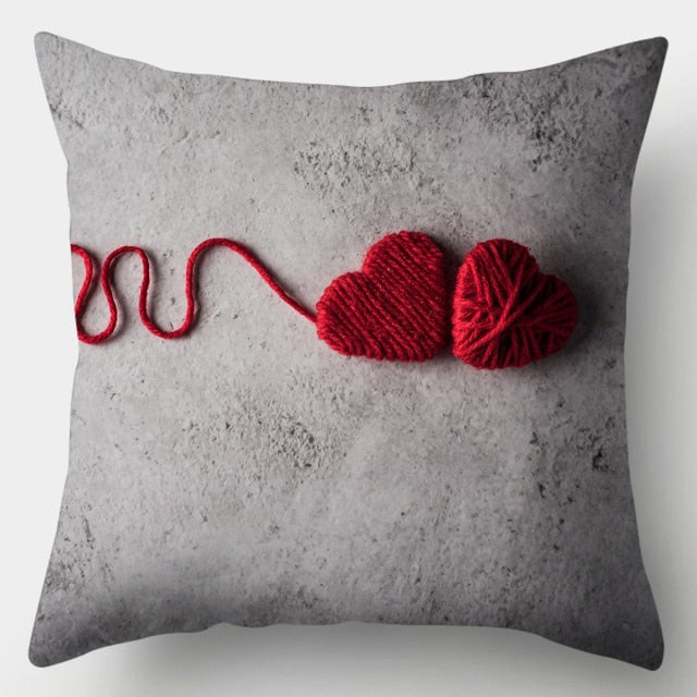 Pillow - Red Heart & Flowers Cushion Cover