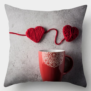 Pillow - Red Heart & Flowers Cushion Cover