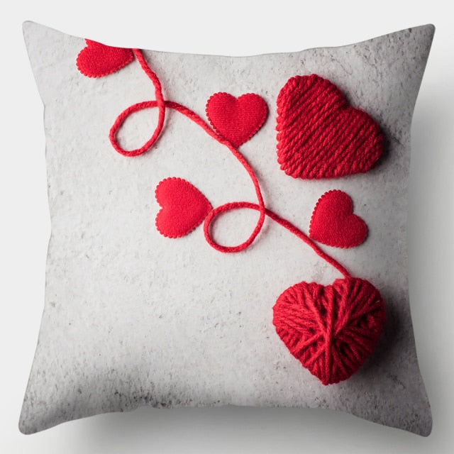 Pillow - Red Heart & Flowers Cushion Cover