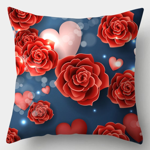 Pillow - Red Heart & Flowers Cushion Cover