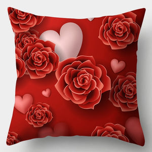 Pillow - Red Heart & Flowers Cushion Cover