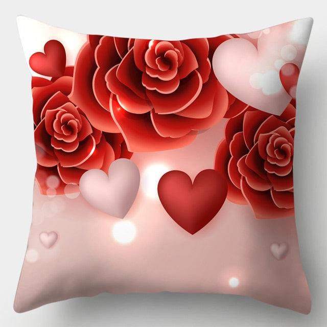 Pillow - Red Heart & Flowers Cushion Cover