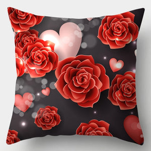 Pillow - Red Heart & Flowers Cushion Cover