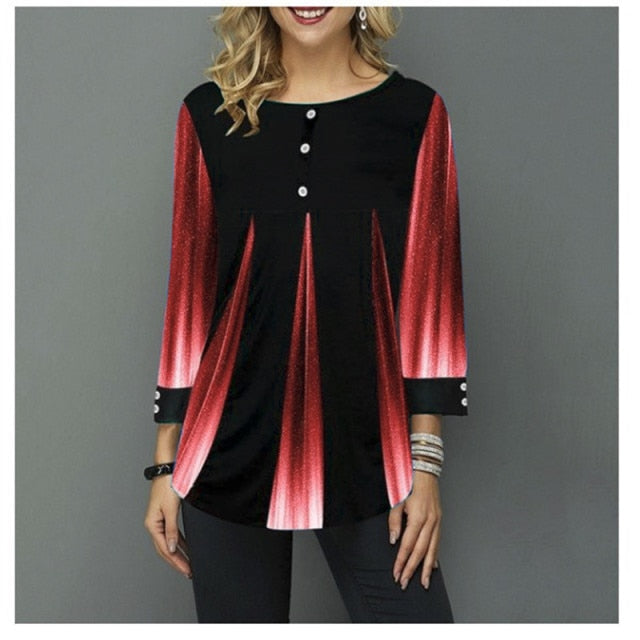 Women  Blouse 3/4 Sleeve Casual 3D Gradient Printing Shirt