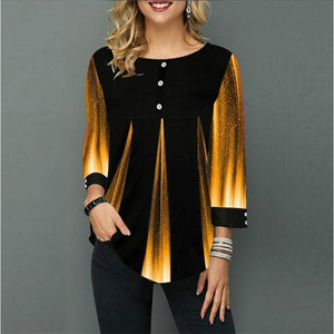 Women  Blouse 3/4 Sleeve Casual 3D Gradient Printing Shirt