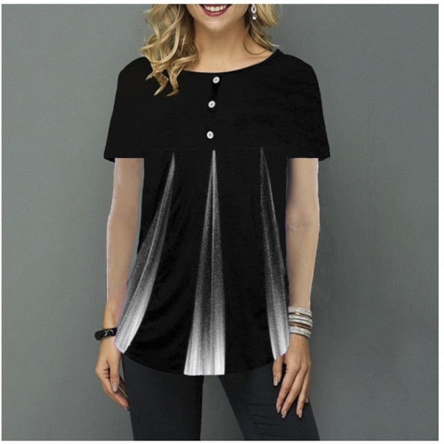 Women  Blouse 3/4 Sleeve Casual 3D Gradient Printing Shirt