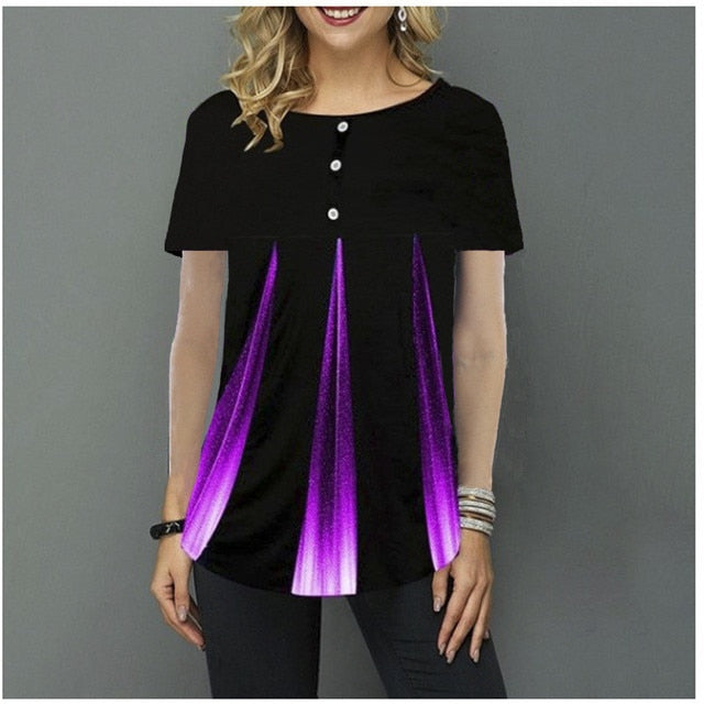 Women  Blouse 3/4 Sleeve Casual 3D Gradient Printing Shirt