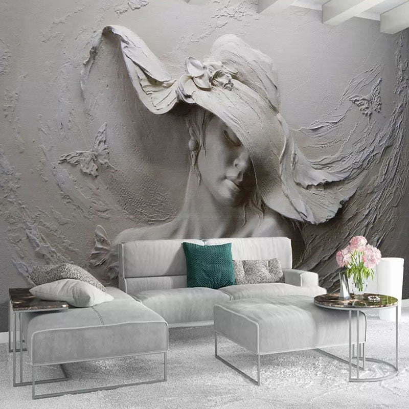 Custom Wallpaper 3D Stereoscopic Embossed Gray Beauty Oil Painting