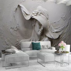 Custom Wallpaper 3D Stereoscopic Embossed Gray Beauty Oil Painting