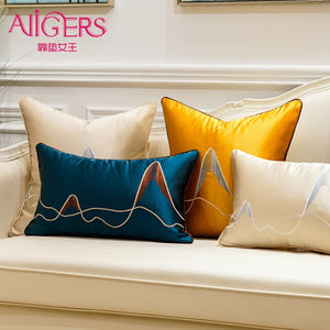 Pillow - Luxury Navy Blue Beige Orange Mountains Cushion Covers