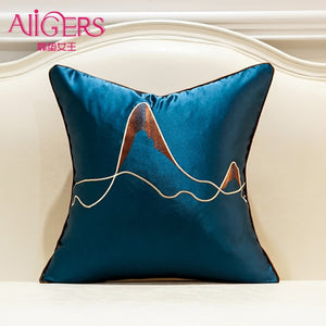 Pillow - Luxury Navy Blue Beige Orange Mountains Cushion Covers