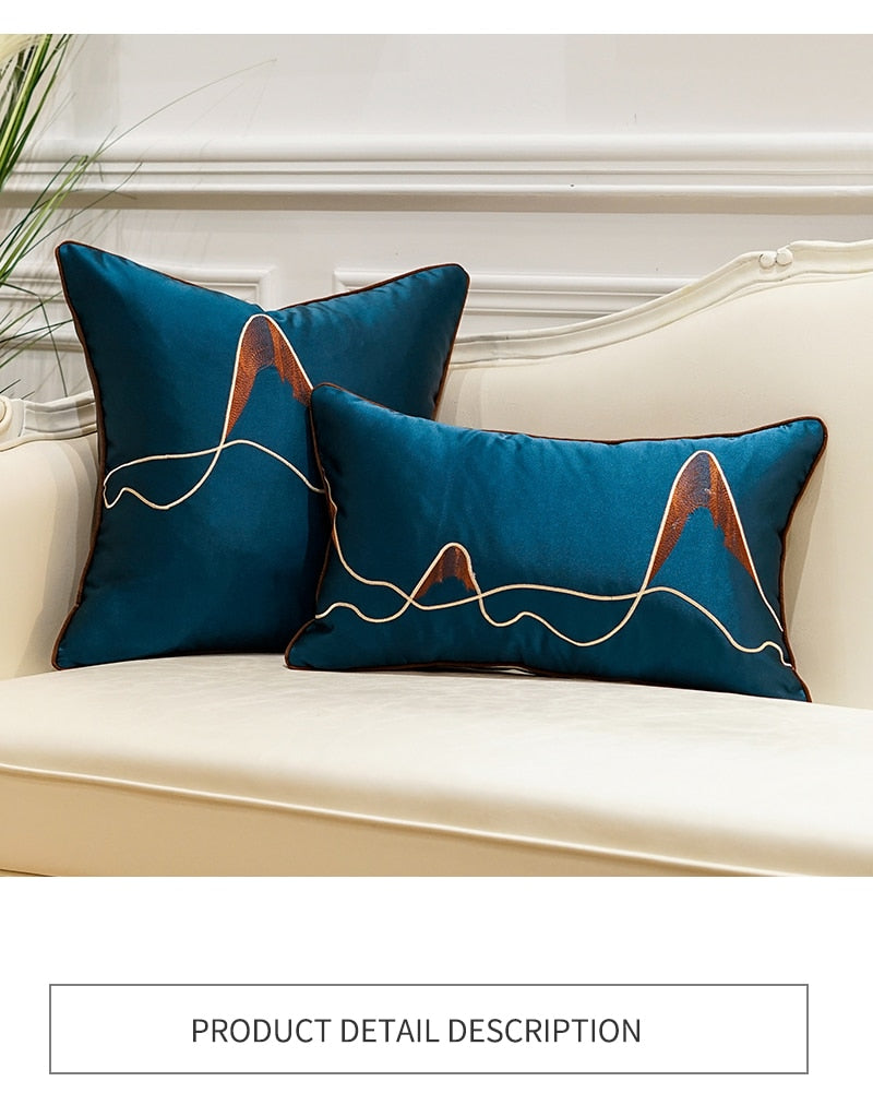 Pillow - Luxury Navy Blue Beige Orange Mountains Cushion Covers