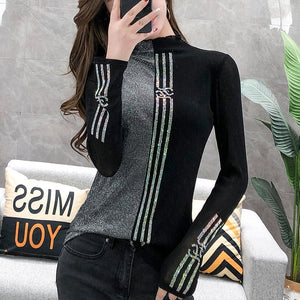 Long Sleeve Color Block Turtleneck T-shirt