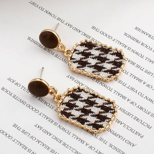 Earrings - Vintage Black White Plaid Cloth Geometric Drop Earrings