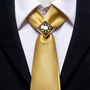 Yellow Gold Plaid Men's Tie Set