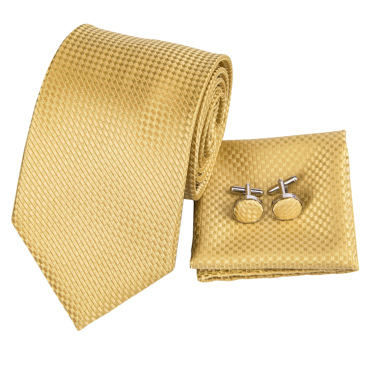 Yellow Gold Plaid Men's Tie Set