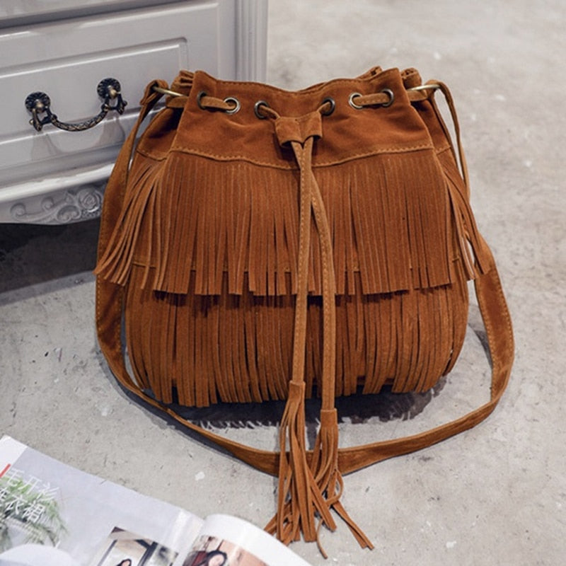 Purse - Retro Faux Suede Fringe Messenger Bag