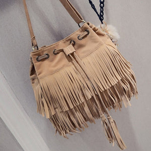 Purse - Retro Faux Suede Fringe Messenger Bag