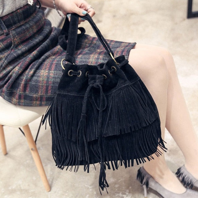 Purse - Retro Faux Suede Fringe Messenger Bag