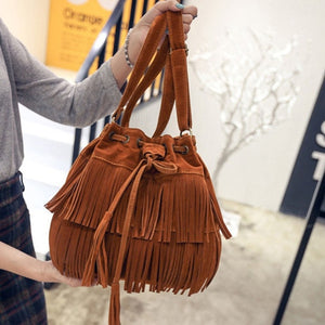 Purse - Retro Faux Suede Fringe Messenger Bag