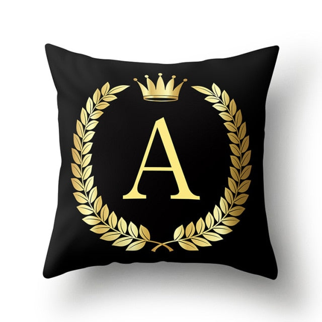 Pillow - Black Golden Crown Letter Pillow Case