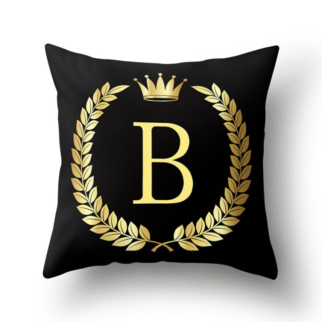 Pillow - Black Golden Crown Letter Pillow Case