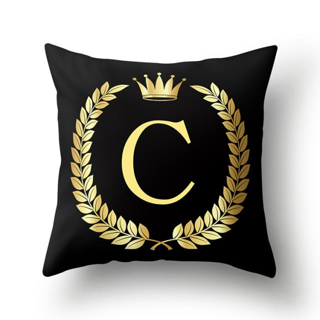 Pillow - Black Golden Crown Letter Pillow Case