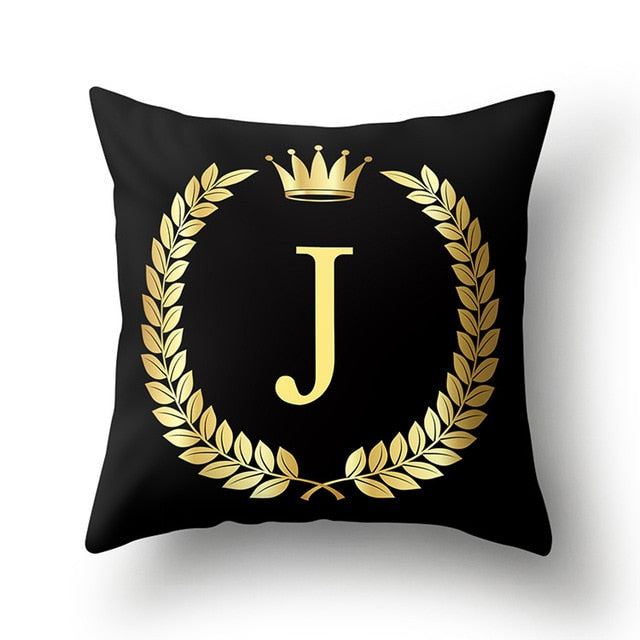 Pillow - Black Golden Crown Letter Pillow Case