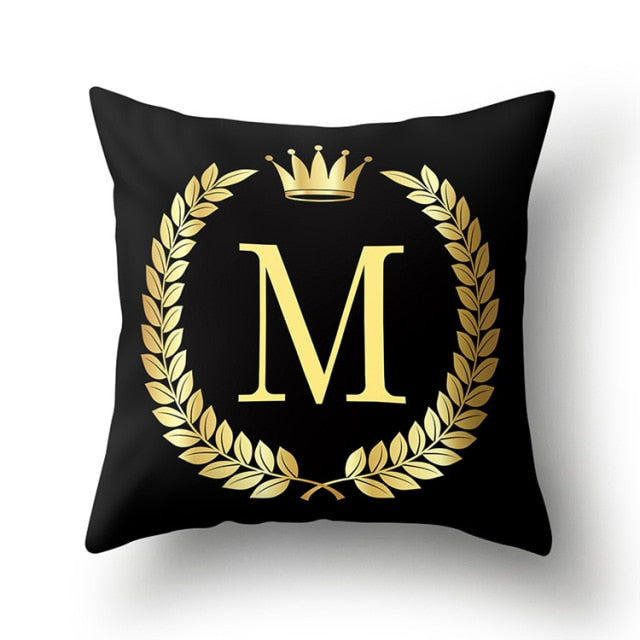 Pillow - Black Golden Crown Letter Pillow Case