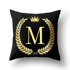 Pillow - Black Golden Crown Letter Pillow Case