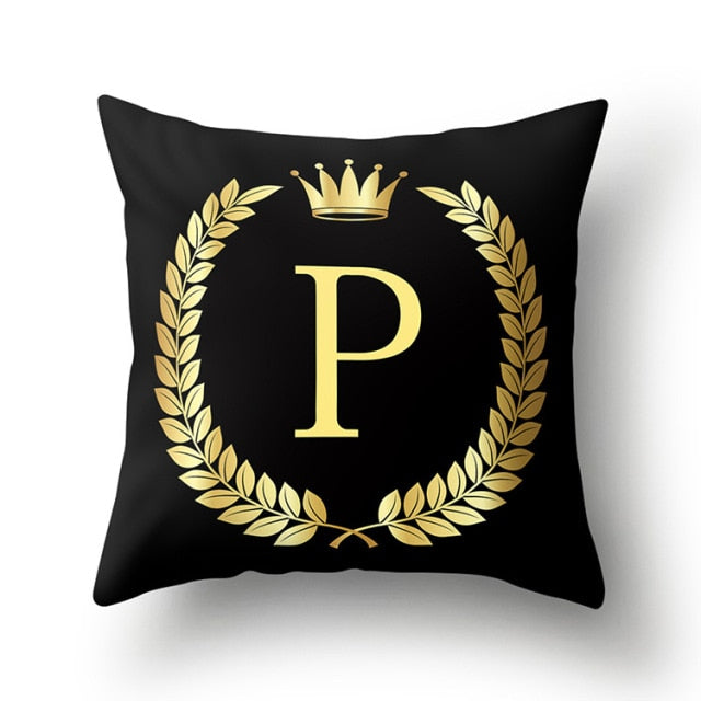 Pillow - Black Golden Crown Letter Pillow Case