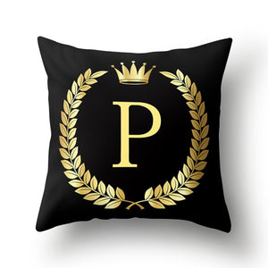 Pillow - Black Golden Crown Letter Pillow Case