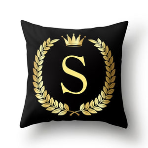 Pillow - Black Golden Crown Letter Pillow Case