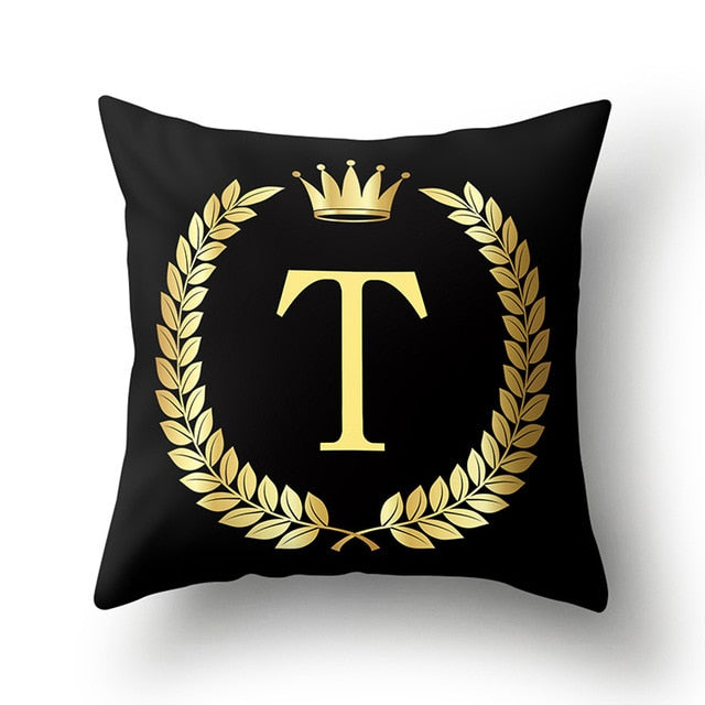 Pillow - Black Golden Crown Letter Pillow Case