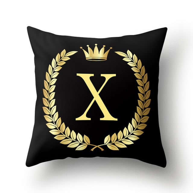 Pillow - Black Golden Crown Letter Pillow Case