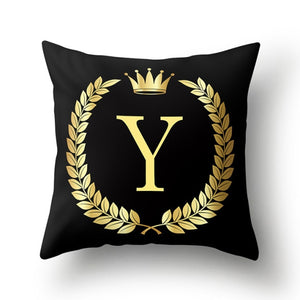 Pillow - Black Golden Crown Letter Pillow Case