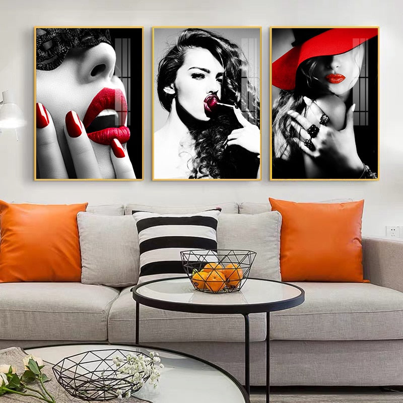 Posters Prints Modern Fashion Women Red Lips Nail Wall Art