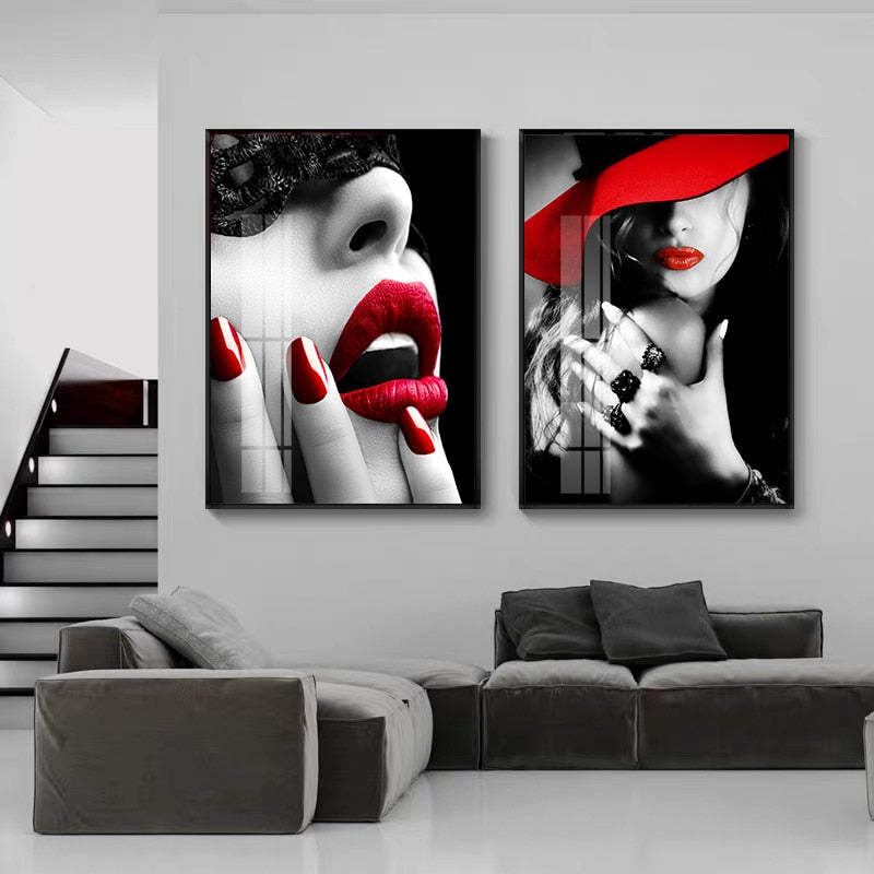 Posters Prints Modern Fashion Women Red Lips Nail Wall Art