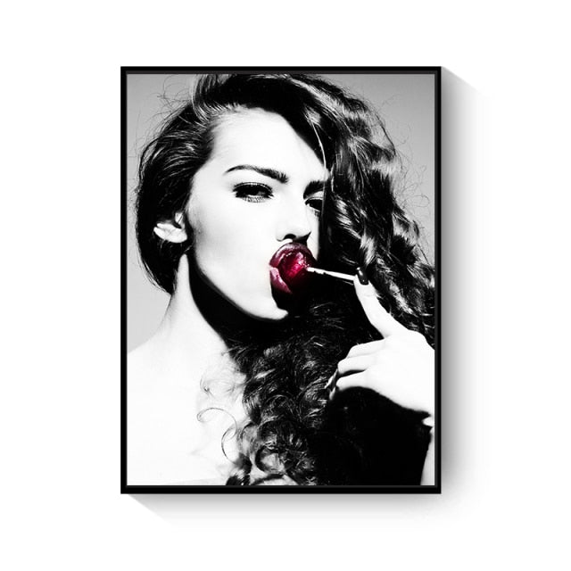 Posters Prints Modern Fashion Women Red Lips Nail Wall Art