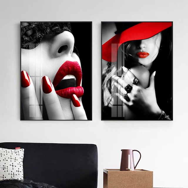 Posters Prints Modern Fashion Women Red Lips Nail Wall Art