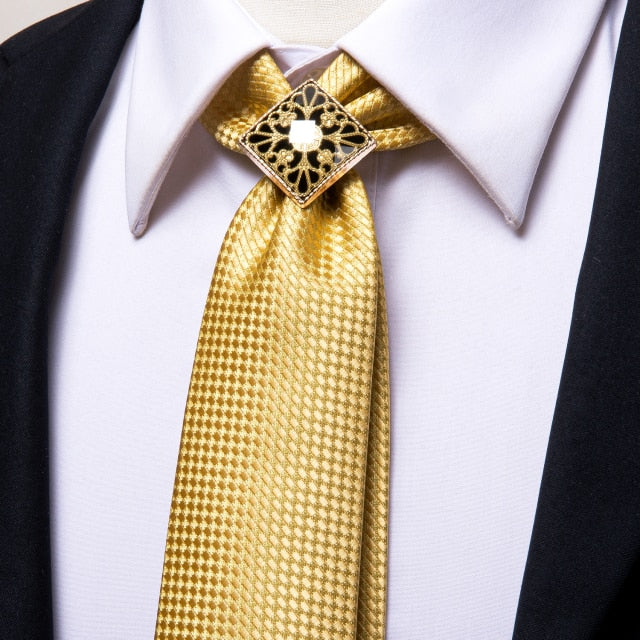 Yellow Gold Plaid Men's Tie Set