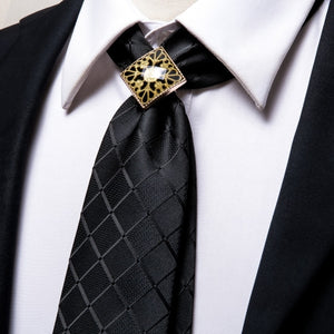 Yellow Gold Plaid Men's Tie Set